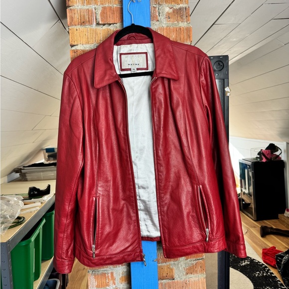 Vintage Wilson’s Leather Maxima Cherry Red Leather Jacket Buttery soft - Picture 2 of 5